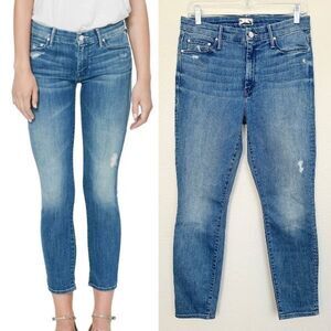 Mother The Looker Crop Graffiti Girl Medium Wash Blue Jeans Mid Rise Women's 30